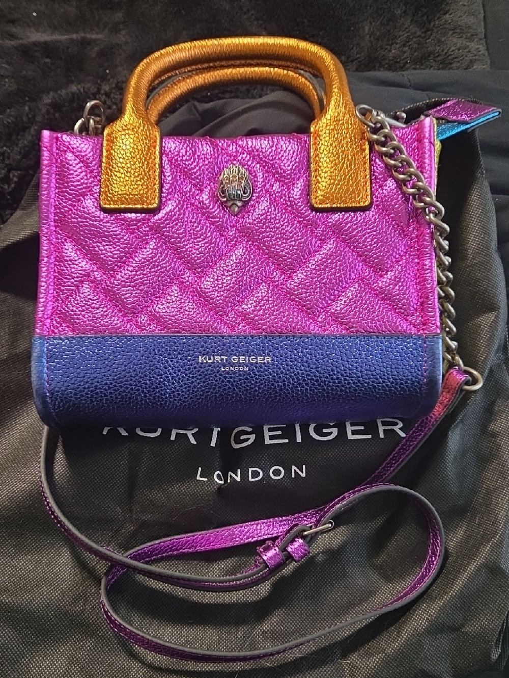 Kurt Geiger Leather Kensignton  Metallic Crossbody Bag New With Dustcover - Picture 7 of 11